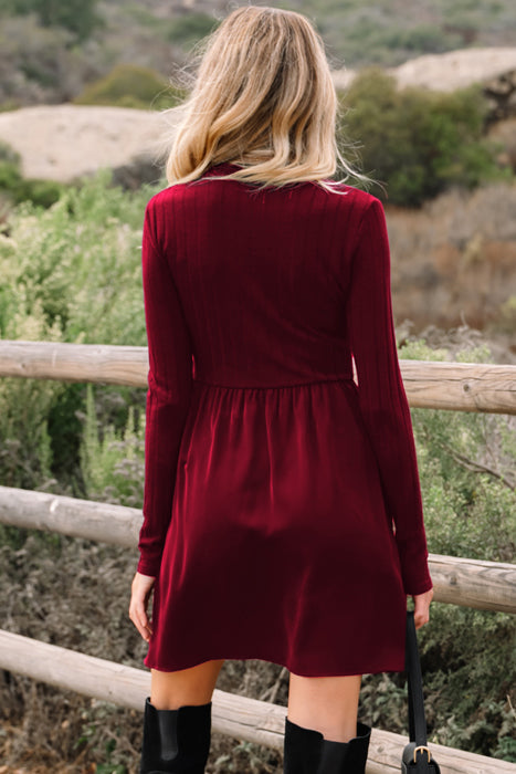 Frilled Neck Ribbed Knit Patchwork Mini Dress | S-XL