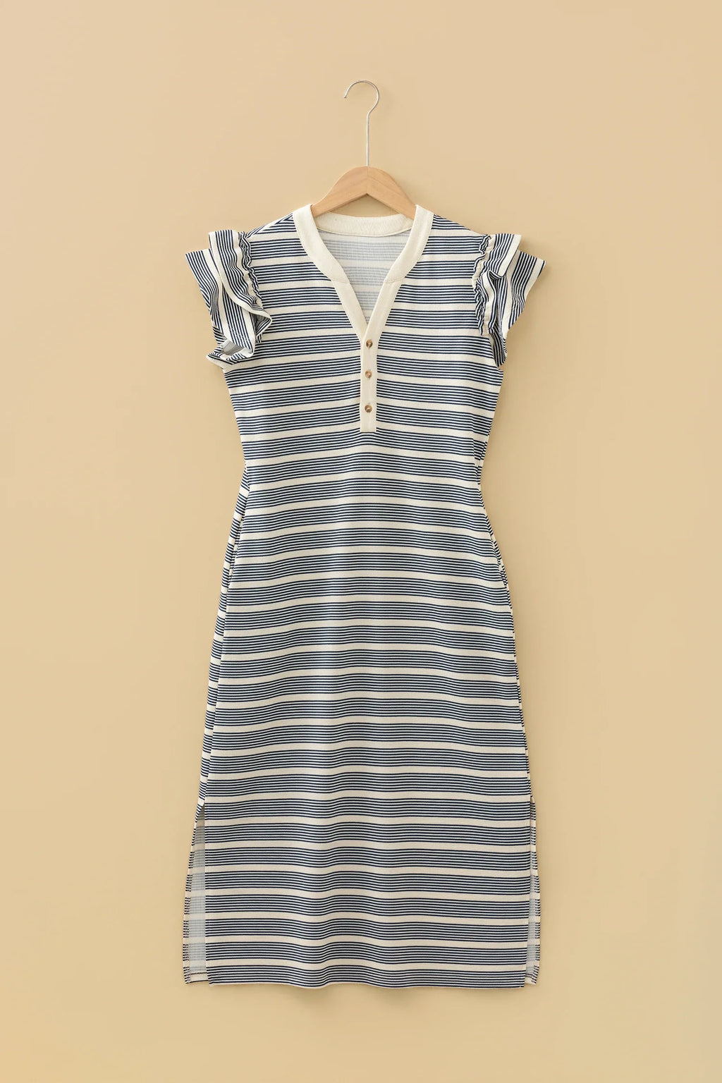Button Front Contrast Trim Notch Neck Dress | S-XL