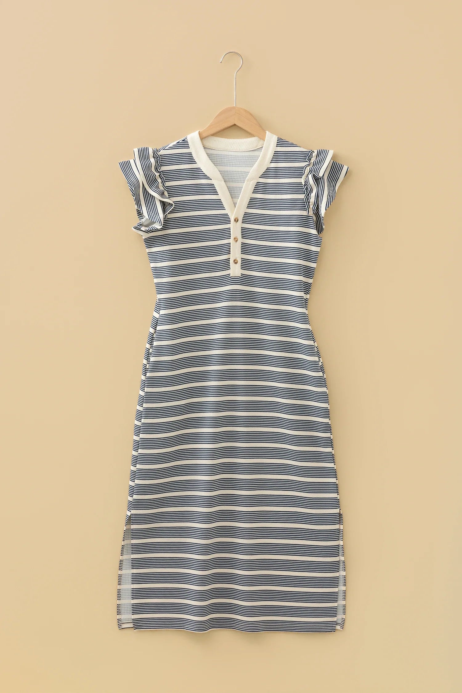 Button Front Contrast Trim Notch Neck Dress | S-XL