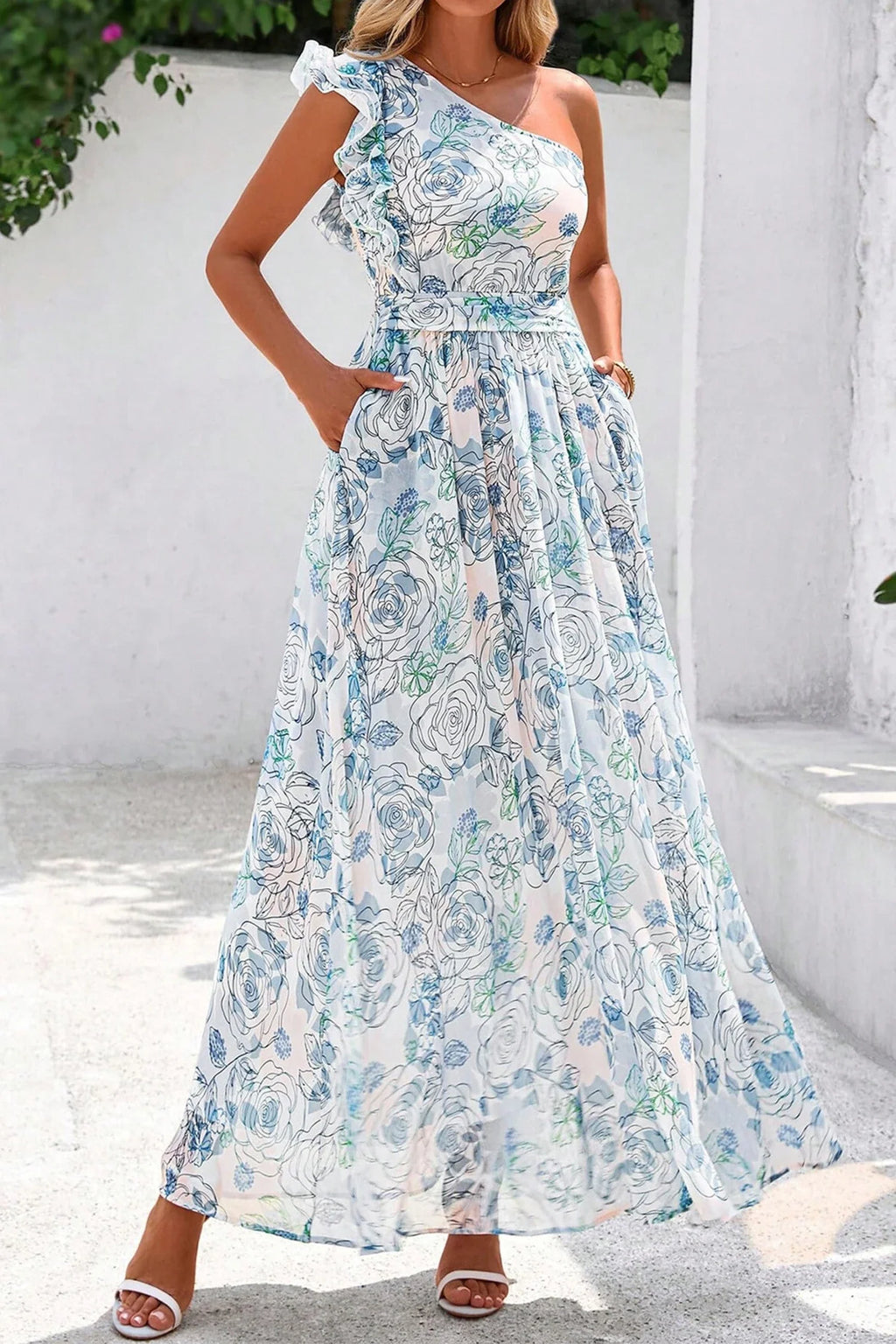 Tropical Bloom One-Shoulder Maxi Dress | S-XL