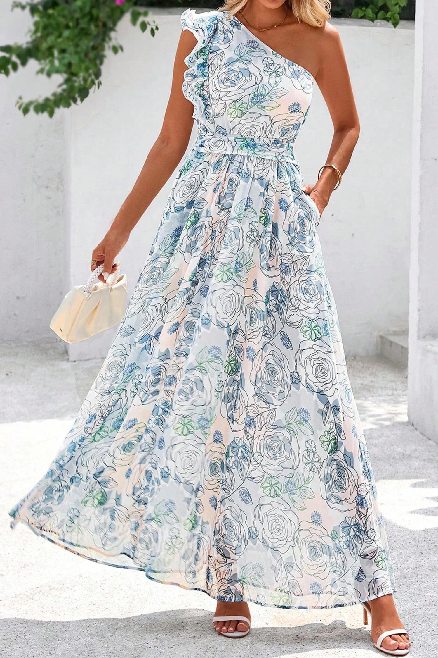 Tropical Bloom One-Shoulder Maxi Dress | S-XL